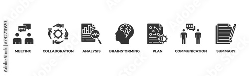 Brief banner web icon vector illustration concept for a briefing of business plan with an icon of meeting, collaboration, analysis, brainstorming, plan, communication, and summary