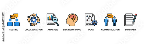 Brief banner web icon vector illustration concept for a briefing of business plan with an icon of meeting, collaboration, analysis, brainstorming, plan, communication, and summary