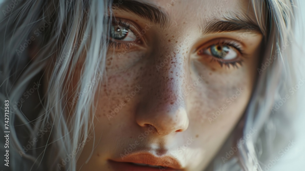 Close up of a woman with freckles. Ideal for skincare products promotion Close up of a woman with freckles. Ideal for skincare products promotion