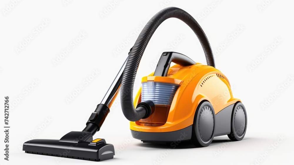 A modern orange vacuum cleaner with a sleek black handle. Perfect for household cleaning tasks A modern orange vacuum cleaner with a sleek black handle. Perfect for household cleaning tasks