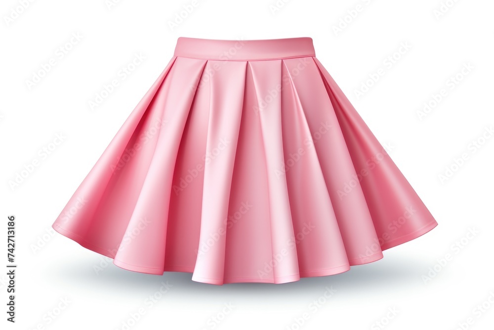 A stylish pink pleated skirt on a clean white background. Ideal for fashion or lifestyle concepts