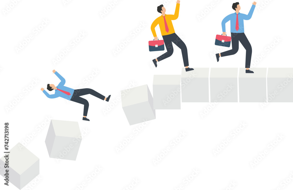 Survival in the crisis, Business investment risks and crises, businessmen fleeing the collapsing steps concept,
Survival in the crisis, Business investment risks and crises, businessmen fleeing the collapsing steps concept,