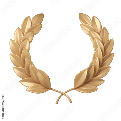 3d rendering gold laurel wreath. Trophy, award, champion victory concept