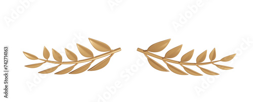 3d rendering golden laurel wreath divider. Trophy, award, champion victory concept
