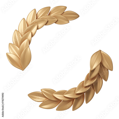 3d rendering gold laurel wreath frame with place for text. Trophy, award, champion victory concept