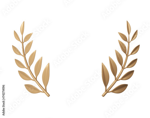 3d rendering golden laurel wreath frame with place for text. Trophy, award, champion victory concept