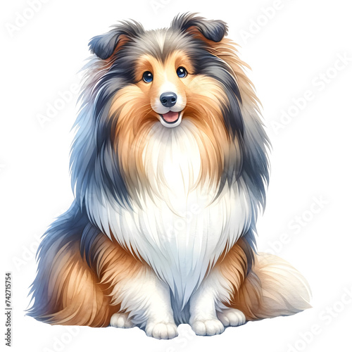 Cute isolated watercolor dog breed clipart of sheltie photo