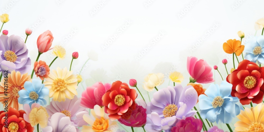 Vibrant flowers arranged on a clean white background, perfect for various design projects