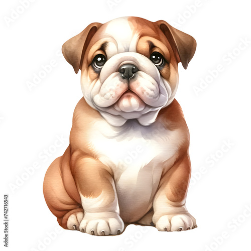 Cute isolated watercolor dog breed clipart of bull dog