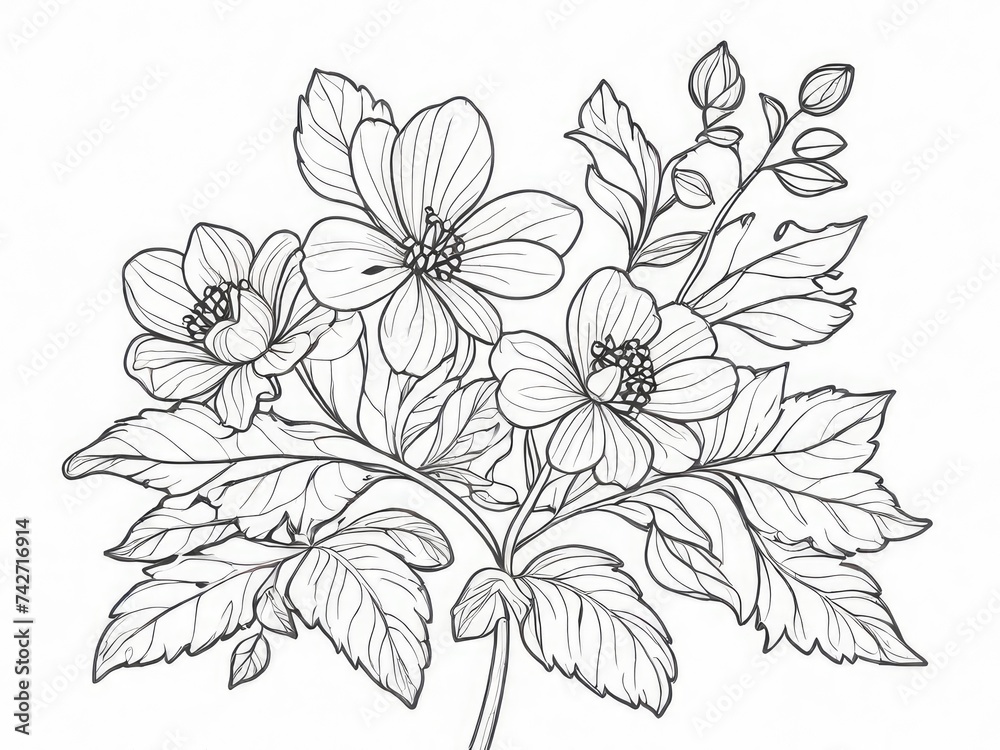tree branch line floral hand-drawn sketch tree branch line floral hand-drawn sketch