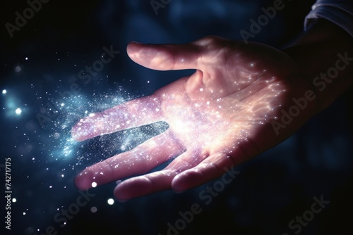 A person s hand holding a glowing object. Ideal for technology concepts