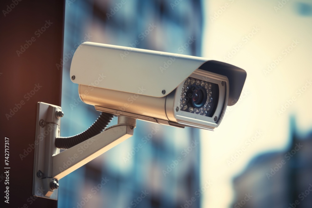 A close up of a camera mounted on a pole. Suitable for technology and surveillance concepts A close up of a camera mounted on a pole. Suitable for technology and surveillance concepts
