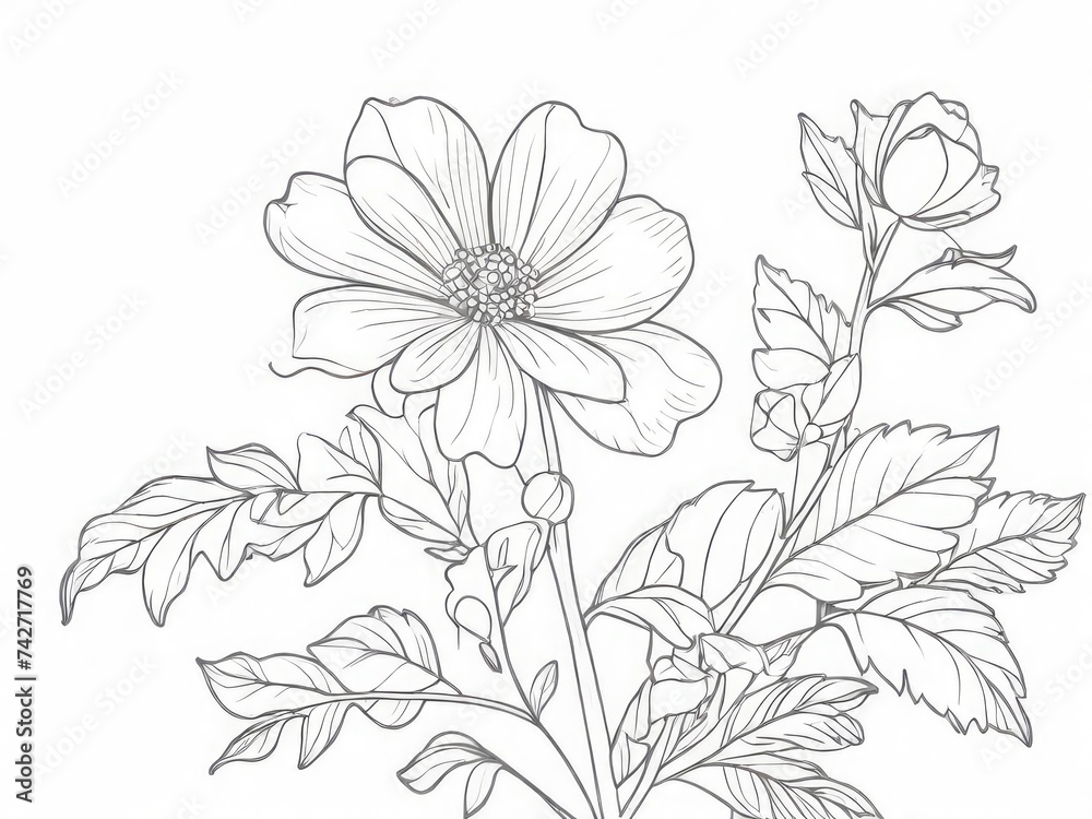 Fototapeta premium tree branch line floral hand-drawn sketch