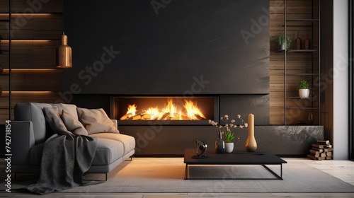 cozy fireplace in modern livingroom © PikePicture