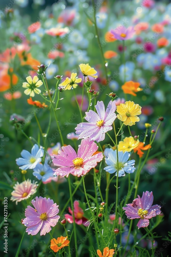 beautiful closeup view of colorful flowers in nature garden background