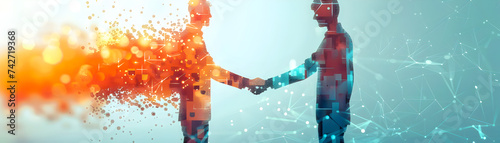 Wallpaper Mural A conceptual digital image of a handshake dissolving into pixels, representing the intersection of business and technology. Torontodigital.ca