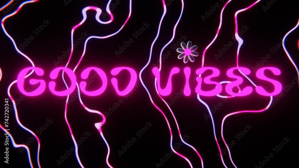 Abstract trendy 3D good vibes neon text moving background groovy retro acid hippie pop cool funky seamless loop 4K 30 fps animation wallpaper