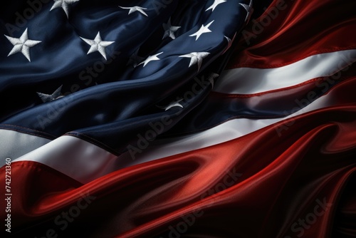Close up of an American flag on a black background. Suitable for patriotic themes or national holidays