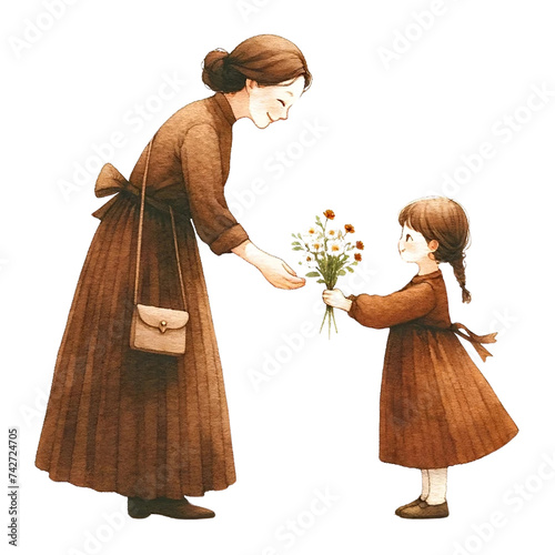 mother and daughter clipart watercolor illustration 