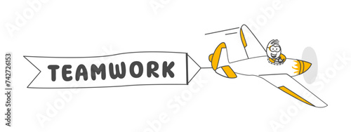 Stick figures. Teamwork. Isolated on white background. Hand drawn doodle line art cartoon design character.