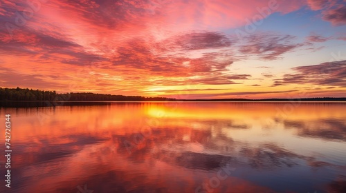 reflection sunrise over a lake © PikePicture