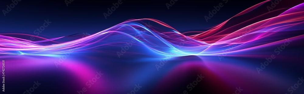 Naklejka premium Abstract violet background, purple silky smoke, neon glow background, wallpaper, laser beam light lines, high speed internet, technology backdrop.