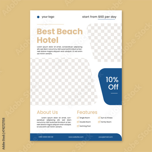 Modern Real Estate Business Flyer Design, Two Color, Vector Template, A4 Size, blue Color, Shape Layout.