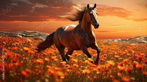 stallion horse and flowers photo