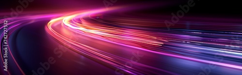Abstract violet background, purple silky smoke, neon glow background, wallpaper, laser beam light lines, high speed internet, technology backdrop.