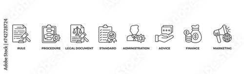 Guideline banner web icon vector illustration concept with icon of rule, procedure, legal document, standard, administration, advice, finance, marketing