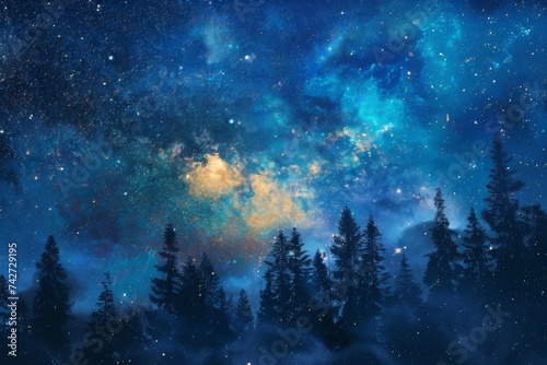 Starry Forest Sky - A captivating forest silhouette against a backdrop of a star-filled night sky.