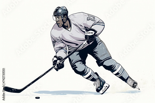 Hockey players with sticks on white surface, NHL concept