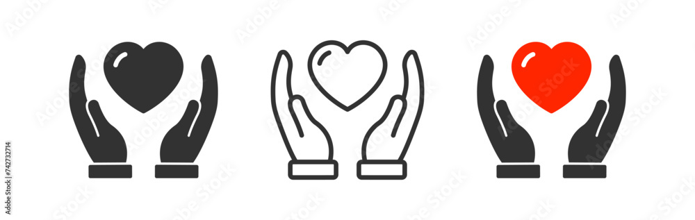 Hand holding heart icon. Health care. Giving love. Human hope. Medicine protection. Charity sign. Hand holding heart icon. Health care. Giving love. Human hope. Medicine protection. Charity sign.