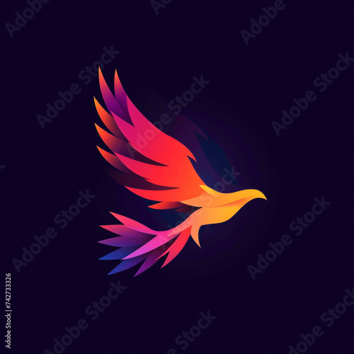 A minimalist vector logo featuring a soaring hawk, symbolizing power and freedom with modern simplicity and vibrant hues, captured in high definition.