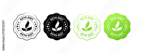 Keto diet stamps icons. Linear, silhouette and flat style. Vector icons