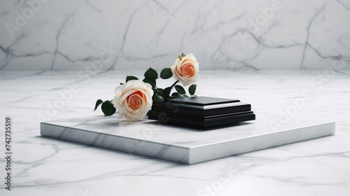 Roses on a gravestone. Generative AI