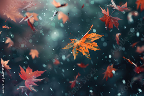 Flying fall maple leaves on autumn background © Kitta