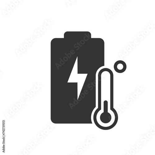 Battery temperature icon. Overheating electric cell warning sign. Heat action on lithium ion devices.