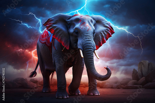 elephant with red blue lightning background © IOLA