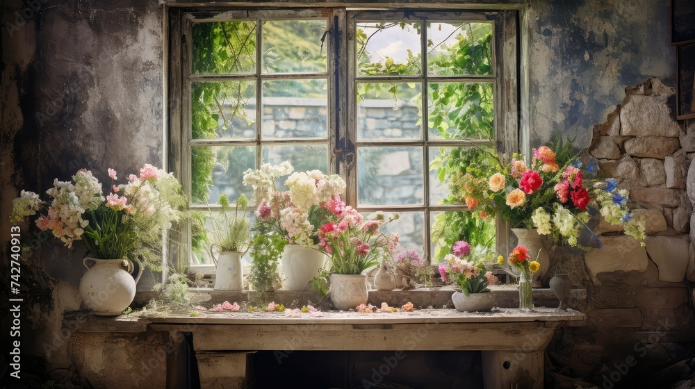 plants flowers in window