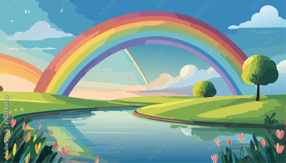 Landscape with rainbow and river Landscape with rainbow and river