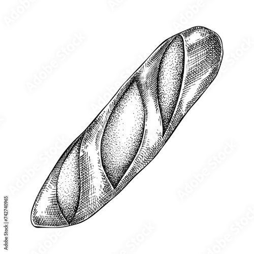 Baguette vintage drawing. Traditional French bread sketch. French bakery design element. France hand-drawn food illustration, NOT AI generated
