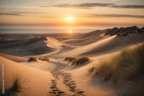 beautiful dunes beach at sunset