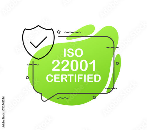 ISO 22001 certified bubble icon. ISO certified banner. Flat style. Vector icon