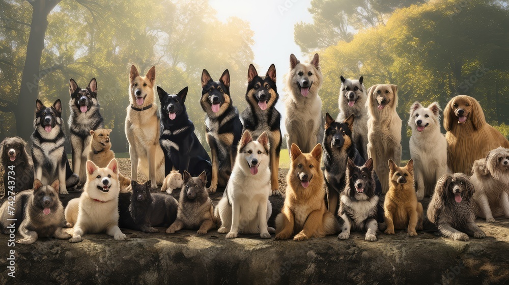 bulldog different breeds of dogs - obrazy, fototapety, plakaty 