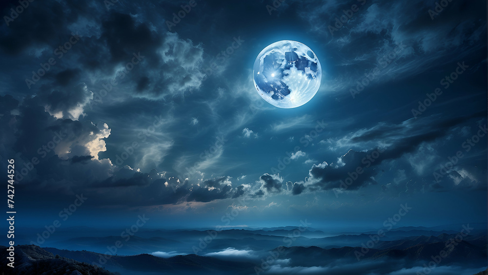 Night sky with full bright moon in the clouds Night sky with full bright moon in the clouds
