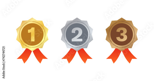 1, 2, 3 medals icons. Gold, silver and bronze medal. Flat style