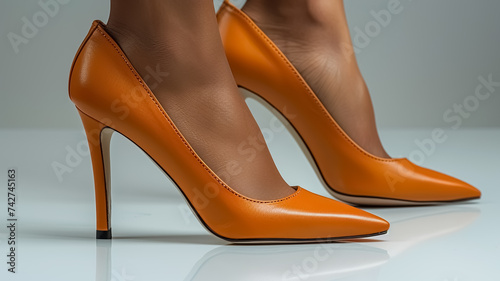 Close up of woman wearing high heels , heels and woman foot closeup image empty spaces