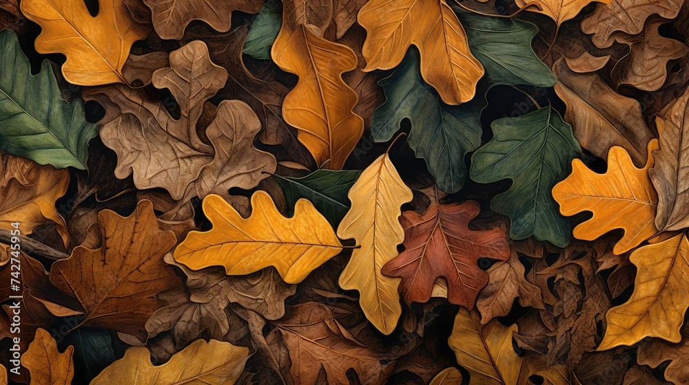 autumn oak leaves background - obrazy, fototapety, plakaty 