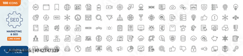 Marketing & SEO Line editable icons set. Editable stroke. Vector illustration	
